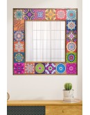 Doğaltaş Ayna 62x62 Cm Ahşap Çerçeveli Traverten Taş Ayna Dekoratif Salon Duvar Konsol Aynası Tablo