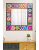 Doğaltaş Ayna 62x62 Cm Ahşap Çerçeveli Traverten Taş Ayna Dekoratif Salon Duvar Konsol Aynası Tablo