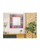 Doğaltaş Ayna 62x62 Cm Ahşap Çerçeveli Traverten Taş Ayna Dekoratif Salon Duvar Konsol Aynası Tablo