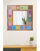 Dekoratif Doğal Taş Ayna 31x31cm Etnik Desen Salon, Duvar, Konsol Aynası, Tablo