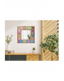 Dekoratif Doğal Taş Ayna 31x31cm Etnik Desen Salon, Duvar, Konsol Aynası, Tablo