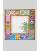 Dekoratif Doğal Taş Ayna 31x31cm Etnik Desen Salon, Duvar, Konsol Aynası, Tablo