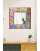 Dekoratif Doğal Taş Ayna 31x31cm Etnik Desen Salon, Duvar, Konsol Aynası, Tablo