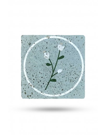 Doğal Taş Nihale 15x15cm Mavi Zemin Çiçek Baskılı