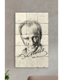 Atatürk Portresi Ve Atatürk Imzalı Tablo - Doğal Taş Tablo -  Duvar Dekoru 30x50cm Tablo t72