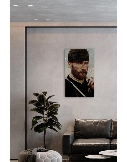 Doğal Taş Atatürk Tablosu - Kurmay Binbaşı Mustafa Kemal Trablusgarp - Duvar Dekoru 30x50cm