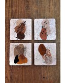 Doğal Taş Bardak Altlığı 4'lü Set - Modern Desenler Uv Baskılı Stone Coasters
