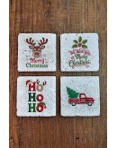 Doğal Taş Bardak Altlığı - Christmast Yeni Yıl Baskılı 10x10cm Ai Noel - Stone Coasters 536