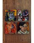 Doğal Taş Bardak Altlığı Uv Baskılı 4'lü Set - Pablo Picasso Eserleri Baskılı - Stone Coasters