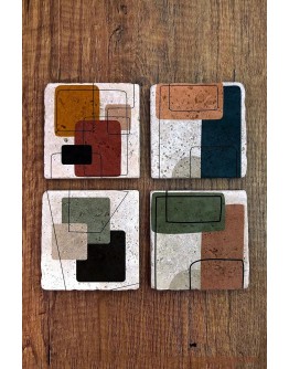 Taş Bardak Altlığı Pastel Renkler Baskılı 4'lü Set - Stone Coasters
