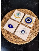 Baskılı Doğal Taş Bardak Altlığı 4'lü Set 10x10x1 Cm Nazar Boncuğu Desenli - Stone Coasters