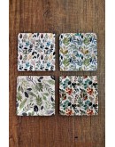 Doğal Taş Bardak Altlığı 4'lü Set - 10x10cm Yeşil Bitkiler Baskılı Bardak Altlığı - Stone Coasters