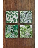 Doğal Taş Bardak Altlığı 4'lü Set - 10x10cm Yeşil Yaprak Desenli Taş Bardak Altlığı - Stone Coasters