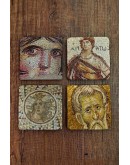 Doğal Taş Bardak Altlığı 4'lü Set - Zeugma Mozaik Desenli Doğal Taş Bardak Altı - Stone Coasters