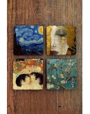 Doğal Taş Bardak Altlığı 4'lü Set 10x10x1 cm Gustav klimt ve Van Gogh Eserleri- Stone Coasters