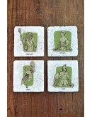 Doğal Taş Bardak Altlığı 4'lü Set 10x10x1 cm Hellenic Mitoloji Heykel Görselleri-Stone Coasters