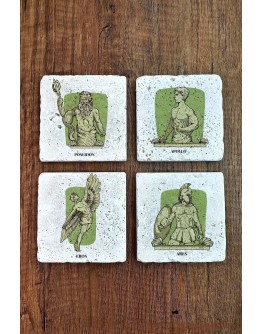 Doğal Taş Bardak Altlığı 4'lü Set 10x10x1 cm Hellenic Mitoloji Heykel Görselleri-Stone Coasters
