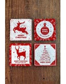 Doğal Taş Bardak Altlığı 4'lü Set 10x10x1 cm Yeni Yıl, Yılbaşı, Merry Christimas-Stone Coasters
