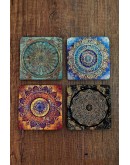 Doğal Taş Bardak Altlığı Uv Baskılı 4'lü Set - Mandala Yaşam Çiçeği Sri Yantra - Stone Coasters
