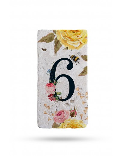 Doğal Taş Kapı Numarası, Uv Baskılı Kapı Numarası 7,5x15cm Desen 3 No:6