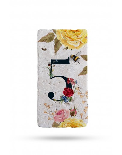 Doğal Taş Kapı Numarası, Uv Baskılı Kapı Numarası 7,5x15cm No:5
