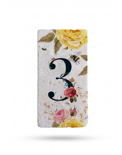 Doğal Taş Kapı Numarası, Uv Baskılı Kapı Numarası 7,5x15cm No:3