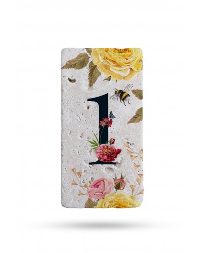 Doğal Taş Kapı Numarası, Uv Baskılı Kapı Numarası 7,5x15cm No:1