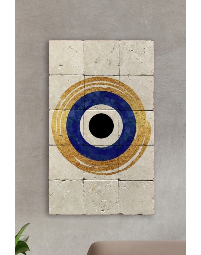 Doğal Taş Tablo Nazar Boncuğu - Duvar Dekoru, Salon Tablosu, Mutfak Tablosu, X50cm