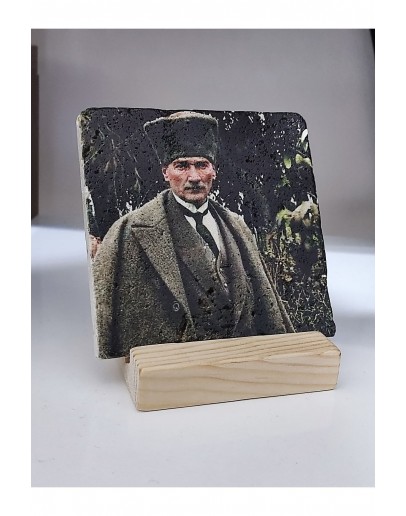 Atatürk Baskılı Taş Masa Üstü Tablo Dekor 10x10cm - Tablo - Dekor