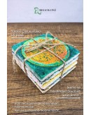 Doğaltaş Bardak Altlığı 4'lü Set - Uv Baskılı Doğal Taş Bardak Altı - Siyah Desenler