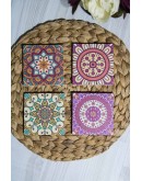 Baskılı Doğal Taş Bardak Altlığı 4'lü Set 10x10x1 Cm