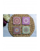 Baskılı Doğal Taş Bardak Altlığı 4'lü Set 10x10x1 Cm