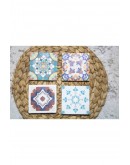 Baskılı Doğal Taş Bardak Altlığı 4'lü Set 10x10x1 Cm
