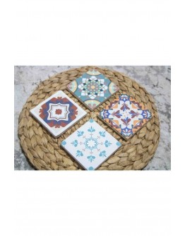 Baskılı Doğal Taş Bardak Altlığı 4'lü Set 10x10x1 Cm