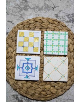 Baskılı Doğal Taş Bardak Altlığı 4'lü Set 10x10x1 Cm