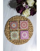 Baskılı Doğal Taş Bardak Altlığı 4'lü Set 10x10x1 Cm