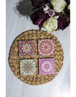Baskılı Doğal Taş Bardak Altlığı 4'lü Set 10x10x1 Cm