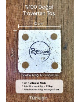 Doğal Taş Bardak Altlığı 4'lü Set - Doğa Temalı Kuş, Geyik, Flamingo, Dolunay - Stone Coasters