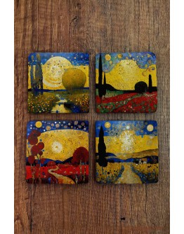 Doğal Taş Bardak Altlığı 4'lü Set 10x10x1 cm Yapay Zeka Desenleri -Stone Coasters
