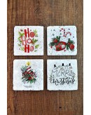 Doğal Taş Bardak Altlığı 4'lü Set 10x10x1 cm Yeni Yıl- Yıl Başı Stone Coasters