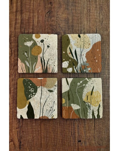 Modern Tasarımlar Temalı Doğal Taş Bardak Altlığı - Stone Coasters