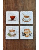 Kahve Temalı Doğal Taş Bardak Altlığı - Stone Coasters