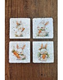 Sevimli Tavşanlar Temalı Doğal Taş Bardak Altlığı - Stone Coasters