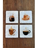 Kahve ve Çay Temalı Doğal Taş Bardak Altlığı - Stone Coasters
