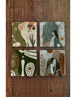 Modern Tasarım ve Kadın Temalı Doğal Taş Bardak Altlığı - Stone Coasters