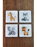 Sevimli Çizgi Hayvanlar Temalı Doğal Taş Bardak Altlığı - Stone Coasters