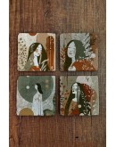 Modern Tasarım Kadın Temalı Doğal Taş Bardak Altlığı - Stone Coasters