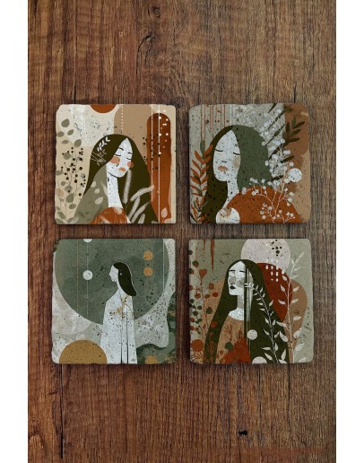 Modern Tasarım Kadın Temalı Doğal Taş Bardak Altlığı - Stone Coasters