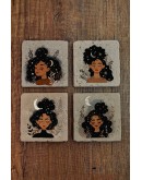 Ayçiçeği Kadınları Temalı Doğal Taş Bardak Altlığı - Stone Coasters