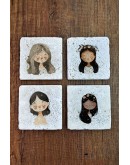 Sevimli Kızlar Temalı Doğal Taş Bardak Altlığı - Stone Coasters